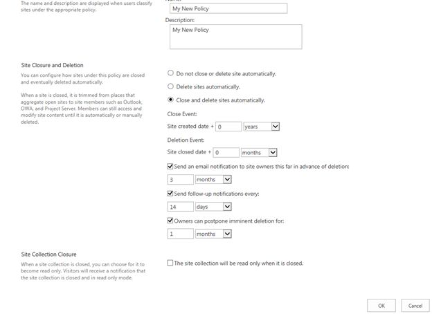 action Close and Delete Sites
